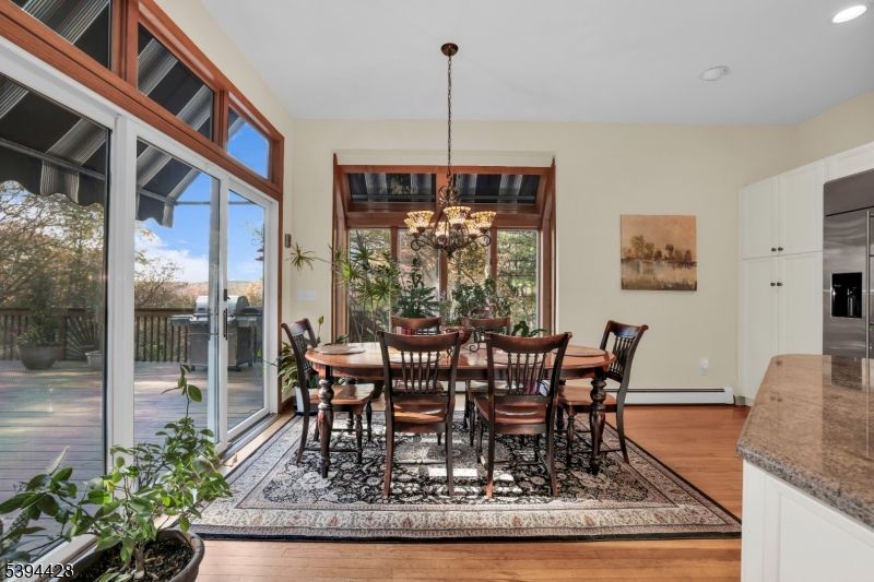 Chandelier, Dining room, Interior, Recessed Lighting, Wood Texture Flooring
