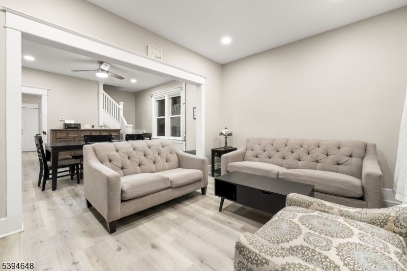 Dining room, Interior, Living room, Recessed Lighting, Wood Texture Flooring