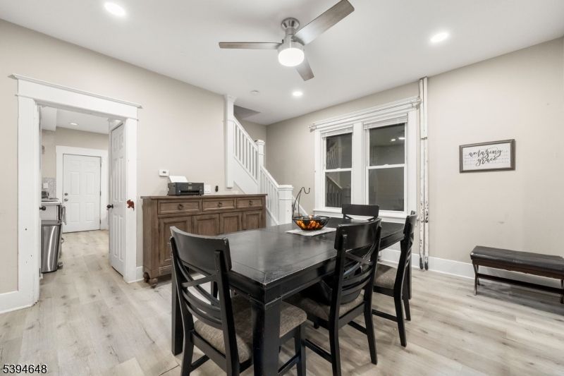 Dining room, Interior, Recessed Lighting, Wood Texture Flooring