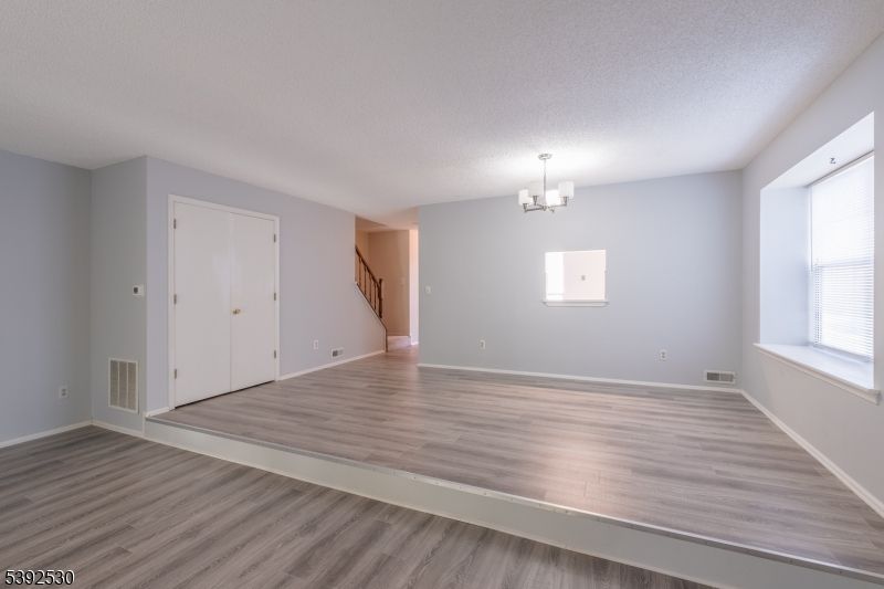 Chandelier, Empty room, Interior, Wood Texture Flooring