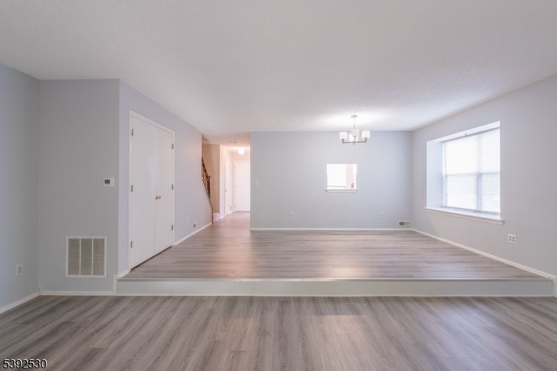 Chandelier, Empty room, Interior, Wood Texture Flooring