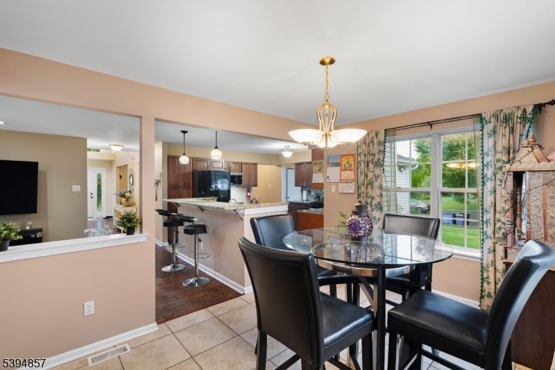 Dining room, Interior, Kitchen, Pendant Lights, Wood Texture Flooring