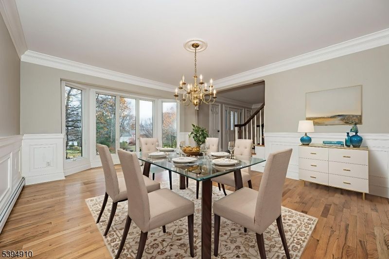 Chandelier, Dining room, Interior, Wood Texture Flooring