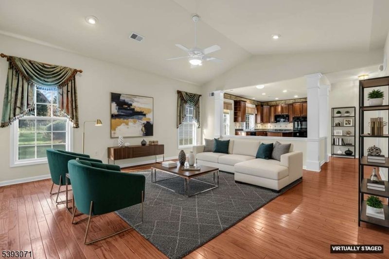 Interior, Kitchen, Living room, Recessed Lighting, Stainless Steel Appliances, Wood Texture Flooring