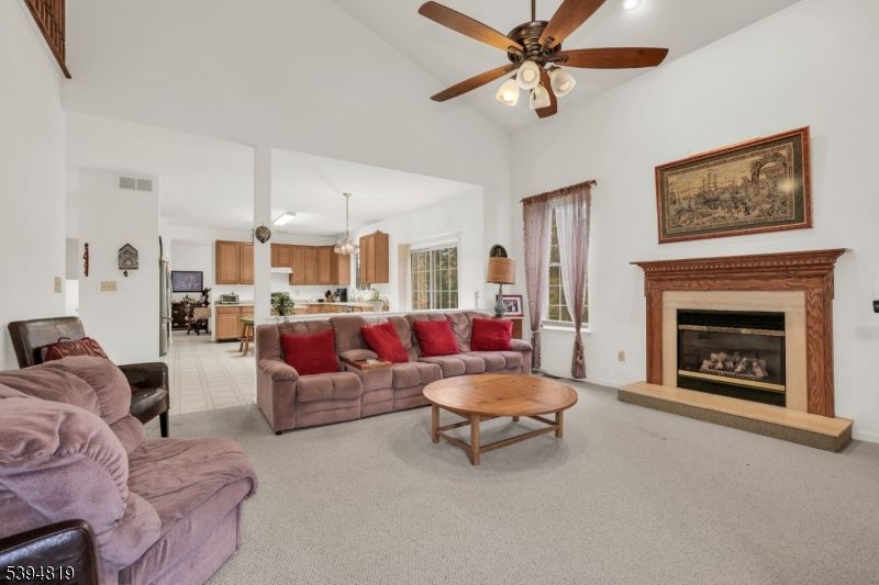 Fireplace, Interior, Kitchen, Living room, Pendant Lights, Recessed Lighting