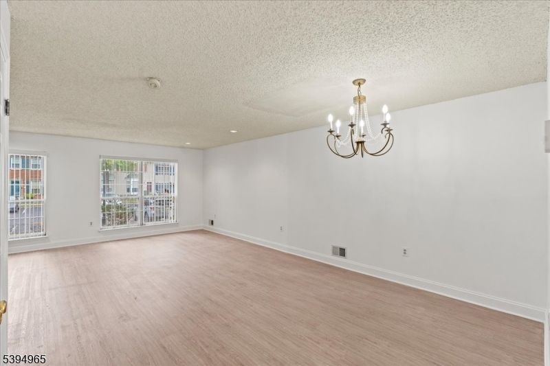 Chandelier, Empty room, Interior, Recessed Lighting, Wood Texture Flooring