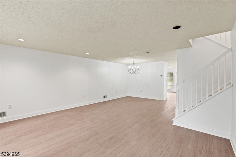 Chandelier, Empty room, Interior, Recessed Lighting, Wood Texture Flooring