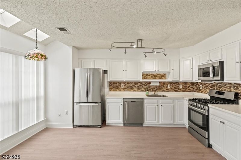 Interior, Kitchen, Pendant Lights, Stainless Steel Appliances, Wood Texture Flooring