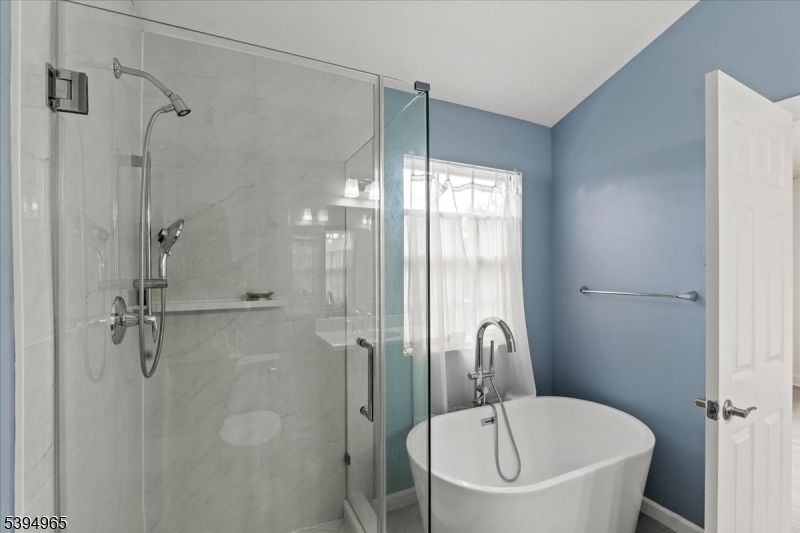 Bathroom, Free Standing Baths, Glass Shower, Interior, Marble Walls