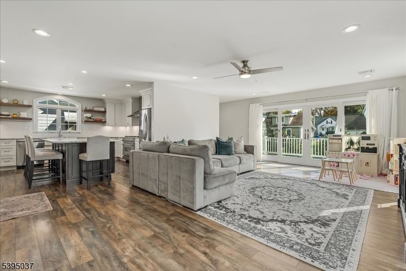 Interior, Kitchen, Living room, Recessed Lighting, Stainless Steel Appliances, Wood Texture Flooring