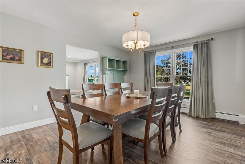 Chandelier, Dining room, Interior, Recessed Lighting, Wood Texture Flooring