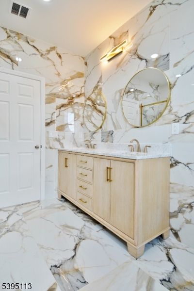 Bathroom, Dual Sink Vanities, Interior, Marble, Marble Walls