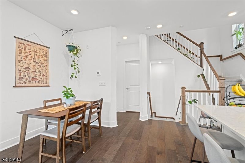 Dining room, Interior, Recessed Lighting, Wood Texture Flooring
