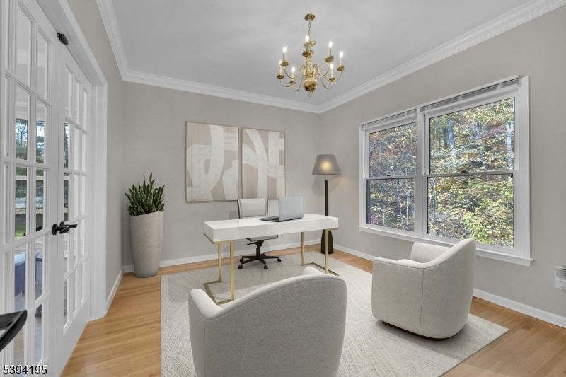 Chandelier, Home Office, Interior, Wood Texture Flooring