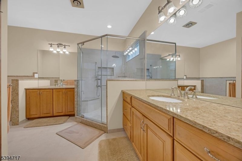 Bathroom, Dual Sink Vanities, Glass Shower, Interior, Recessed Lighting