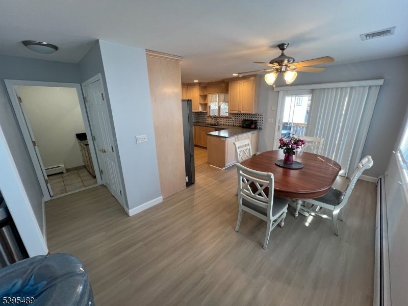 Dining room, Interior, Kitchen, Recessed Lighting, Wood Texture Flooring