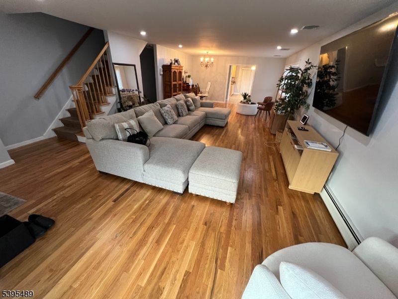 Dining room, Interior, Living room, Recessed Lighting, Wood Texture Flooring