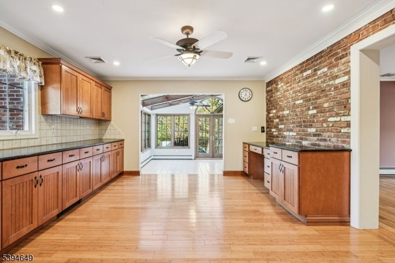 Empty room, Interior, Recessed Lighting, Stone Walls, Wood Texture Flooring