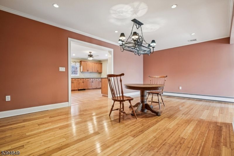 Chandelier, Dining room, Interior, Kitchen, Recessed Lighting, Wood Texture Flooring