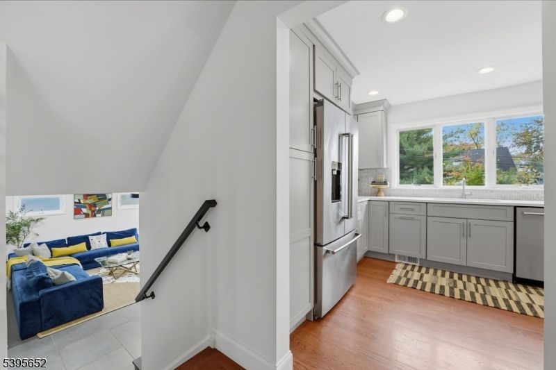 Interior, Kitchen, Living room, Recessed Lighting, Stainless Steel Appliances, Wood Texture Flooring