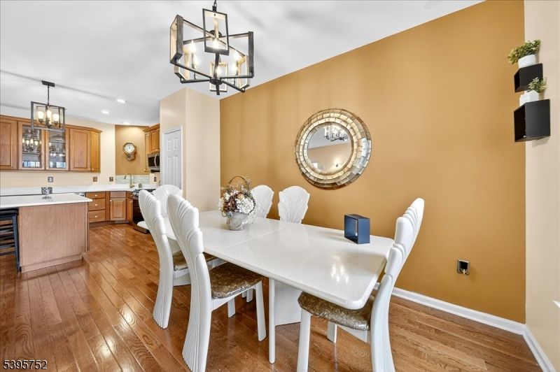 Chandelier, Dining room, Interior, Kitchen, Pendant Lights, Recessed Lighting, Wood Texture Flooring