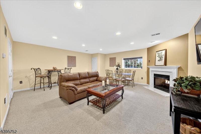 Dining room, Fireplace, Interior, Living room, Recessed Lighting
