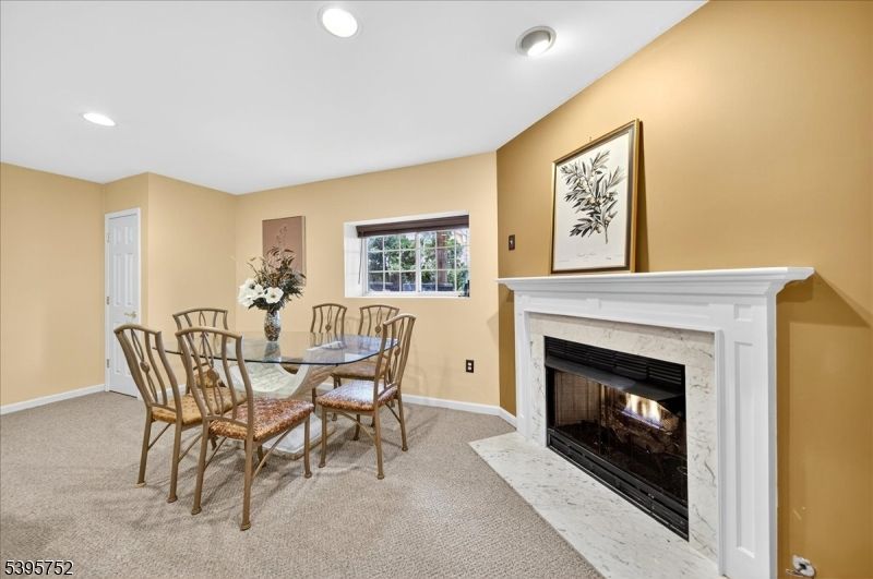 Dining room, Fireplace, Interior, Recessed Lighting