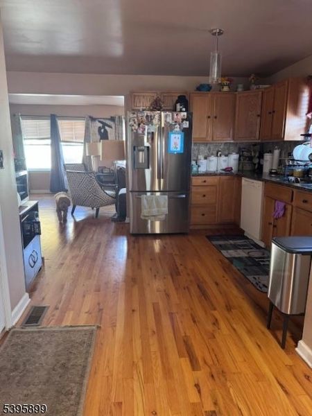Interior, Kitchen, Pendant Lights, Stainless Steel Appliances, Wood Texture Flooring