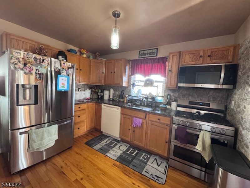Interior, Kitchen, Pendant Lights, Stainless Steel Appliances, Wood Texture Flooring