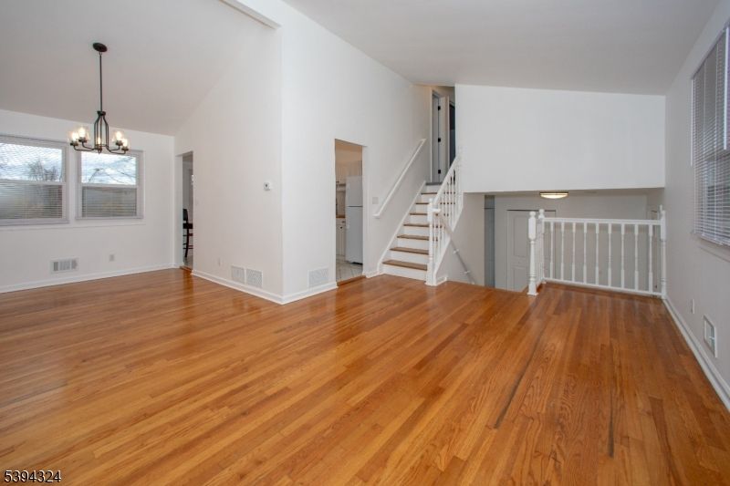 Chandelier, Empty room, Interior, Pendant Lights, Wood Texture Flooring