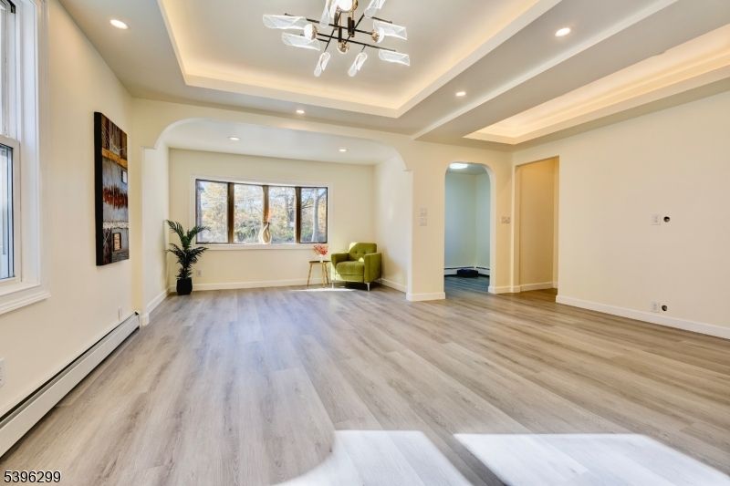 Empty room, Interior, Pendant Lights, Recessed Lighting, Wood Texture Flooring