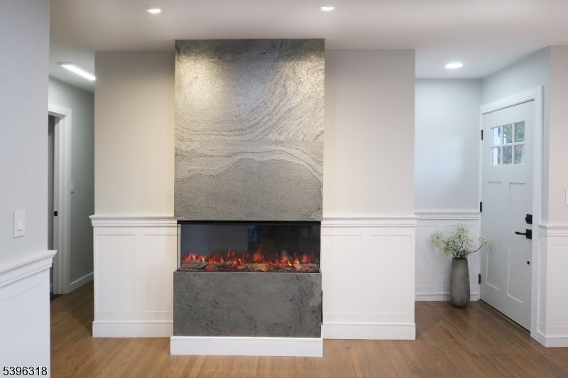 Fireplace, Interior, Recessed Lighting, Wood Texture Flooring