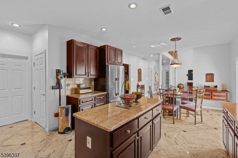 Dining room, Interior, Kitchen, Pendant Lights, Recessed Lighting, Stainless Steel Appliances