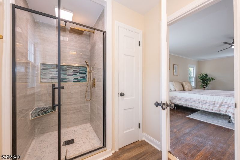 Bathroom, Bedroom, Glass Shower, Interior, Wood Texture Flooring