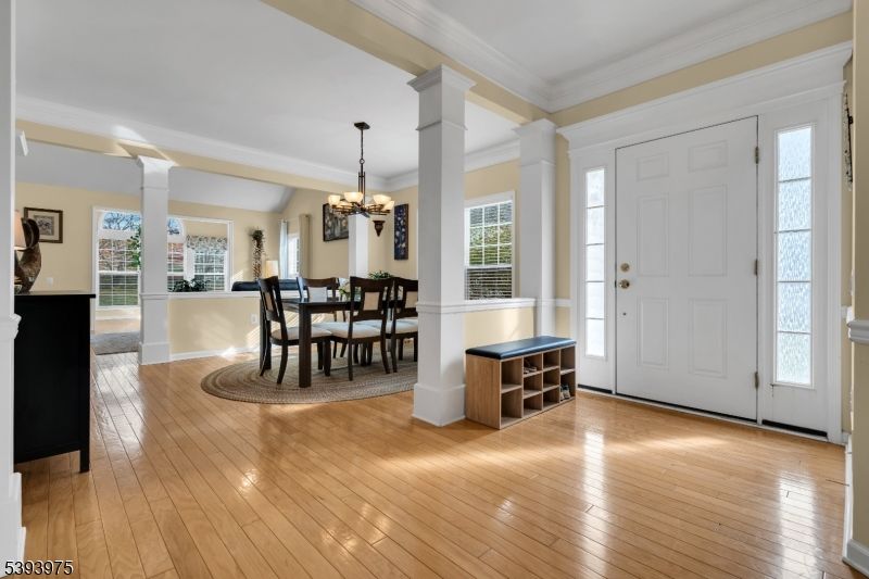Chandelier, Dining room, Interior, Wood Texture Flooring