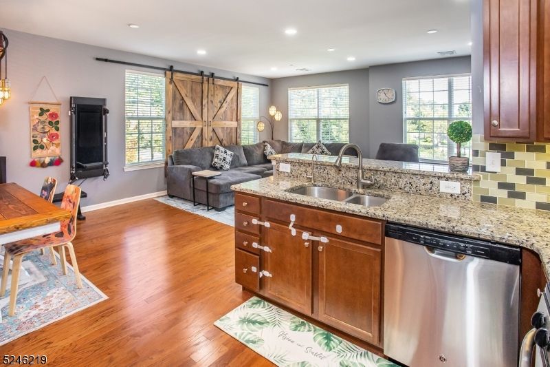 Interior, Kitchen, Living room, Recessed Lighting, Wood Texture Flooring