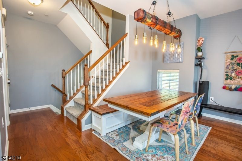 Dining room, Interior, Pendant Lights, Wood Texture Flooring