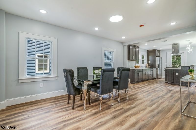 Dining room, Interior, Kitchen, Recessed Lighting, Wood Texture Flooring