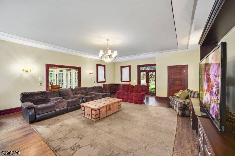 Chandelier, Interior, Living room, Wood Texture Flooring