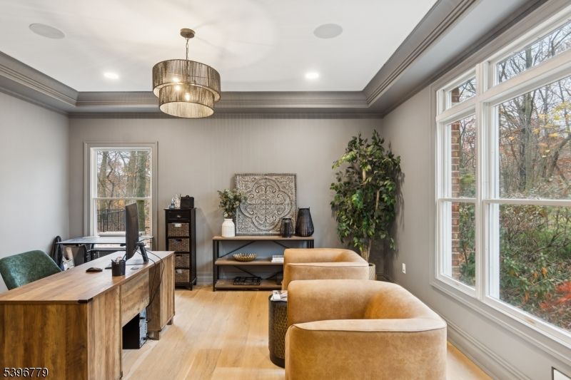 Home Office, Interior, Pendant Lights, Recessed Lighting, Wood Texture Flooring