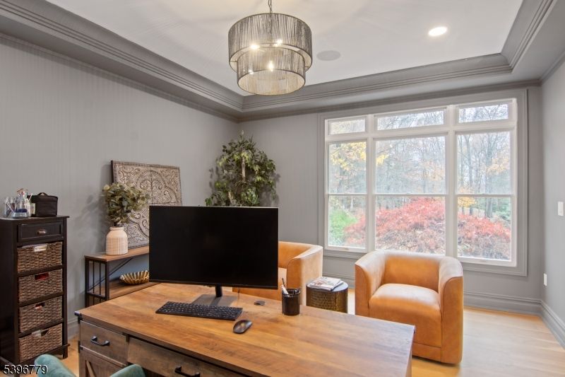 Home Office, Interior, Pendant Lights, Recessed Lighting, Wood Texture Flooring