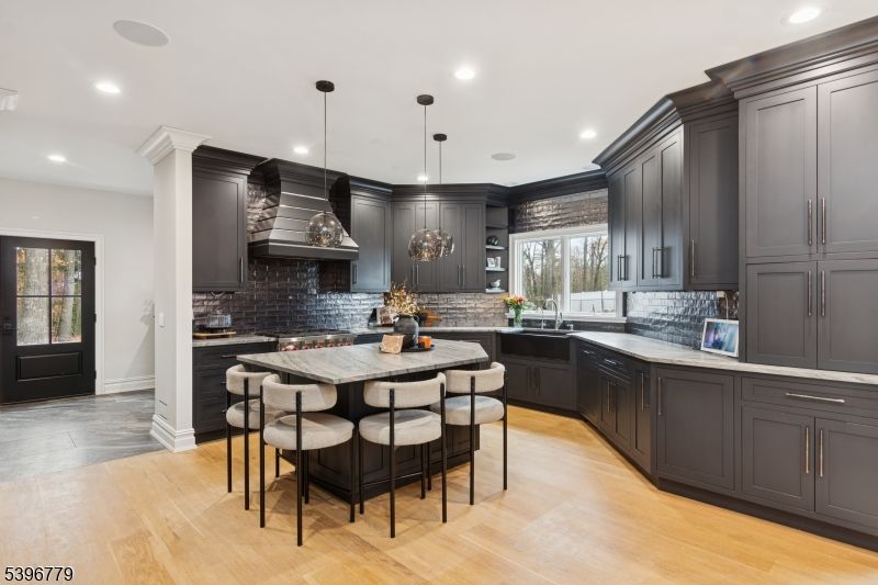 Interior, Kitchen, Pendant Lights, Recessed Lighting, Wood Texture Flooring
