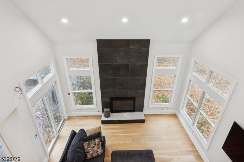 Fireplace, Interior, Recessed Lighting, Wood Texture Flooring