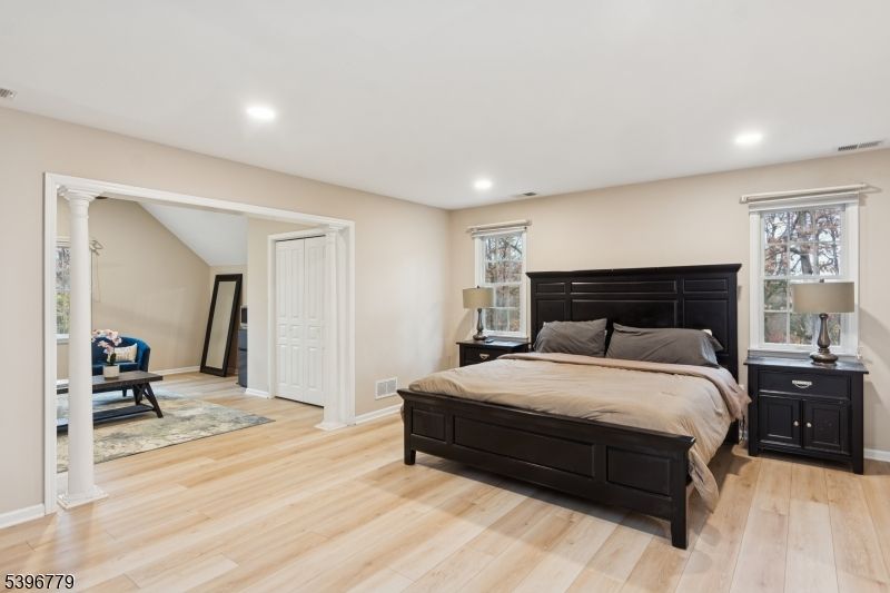 Bedroom, Interior, Recessed Lighting, Wood Texture Flooring