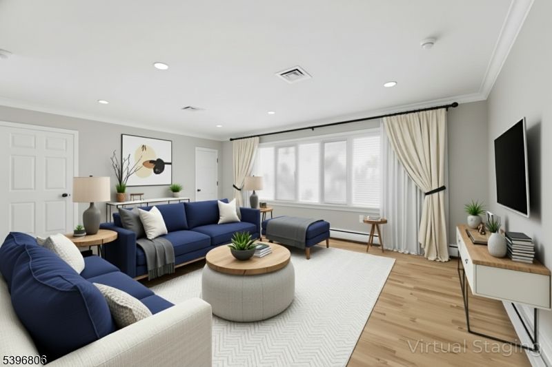 Interior, Living room, Recessed Lighting, Wood Texture Flooring