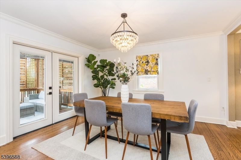 Chandelier, Dining room, Interior, Wood Texture Flooring