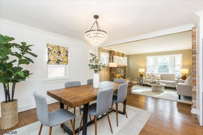 Chandelier, Dining room, Fireplace, Interior, Living room, Wood Texture Flooring