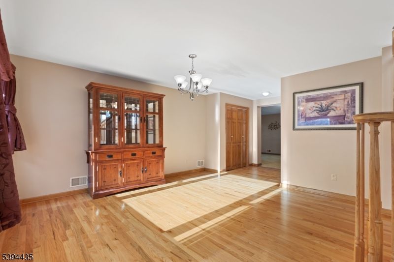 Chandelier, Empty room, Interior, Recessed Lighting, Wood Texture Flooring