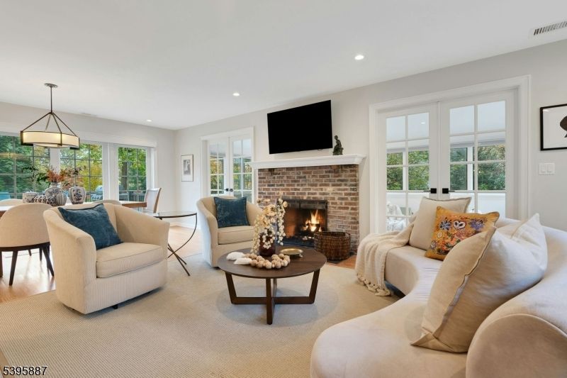 Dining room, Fireplace, Interior, Living room, Pendant Lights, Recessed Lighting