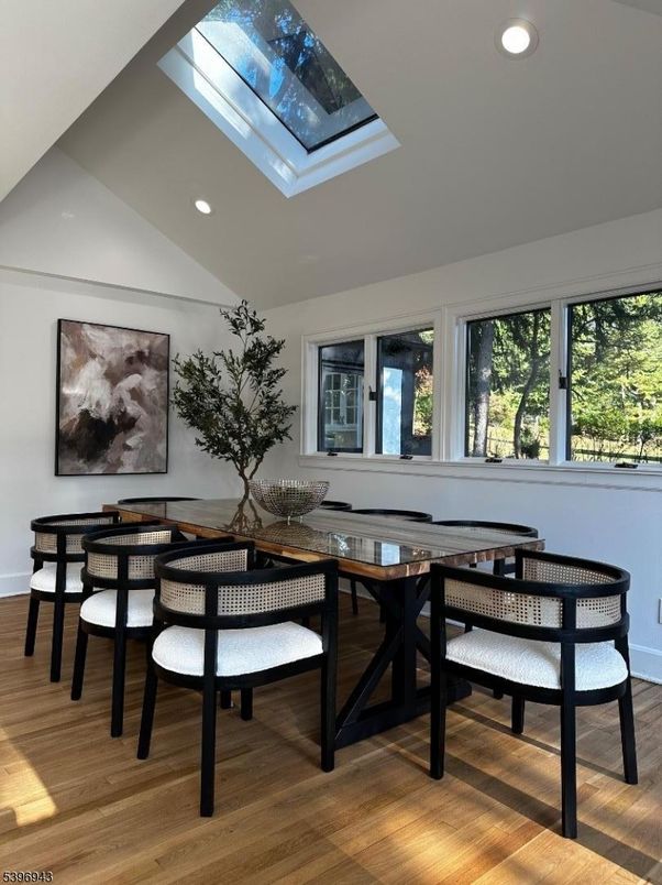 Dining room, Glass Ceilings, Interior, Recessed Lighting, Wood Texture Flooring